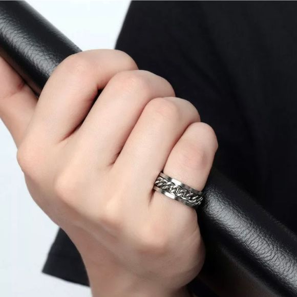 Men's Titanium Spinner Bottle Opener Chain Wedding Band Ring CLOSEOUT - Picture 4 of 15